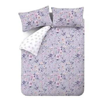 Lenjerie de pat alba/mov pentru pat dublu/extinsa 230x220 cm Isadora Floral - Catherine Lansfield imagine