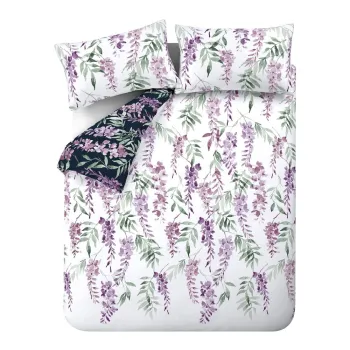 Lenjerie de pat alba/mov pentru pat dublu/extinsa 230x220 cm Wisteria Floral - Catherine Lansfield imagine