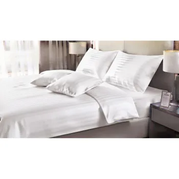 Lenjerie de pat alba pentru pat de o persoana cu 3 piese 140x200 cm Hotel stripe - JAHU collections imagine