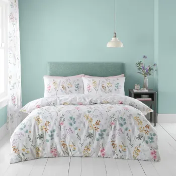 Lenjerie de pat alba pentru pat dublu 200x200 cm Emilia Floral - Catherine Lansfield imagine