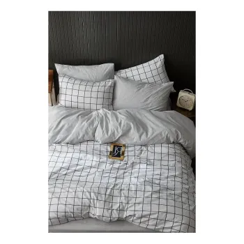 Lenjerie de pat alba pentru pat dublu/extins cu cearceaf inclus/cu 4 piese 200x220 cm Geometric - Mila Home imagine