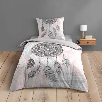 Lenjerie de pat alba/roz din bumbac pentru pat de o persoana 140x200 cm Namaste - douceur d'interieur imagine