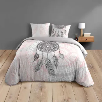 Lenjerie de pat alba/roz din bumbac pentru pat dublu 200x200 cm Namaste - douceur d'interieur imagine