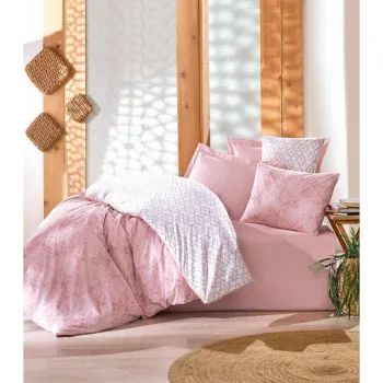 Lenjerie de pat alba/roz din bumbac ranforce pentru pat dublu/extinsa 240x220 cm Soft Geometry - Mila Home Luxury imagine