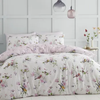 Lenjerie de pat alba/roz pentru pat de o persoana 135x200 cm Songbird - Catherine Lansfield imagine