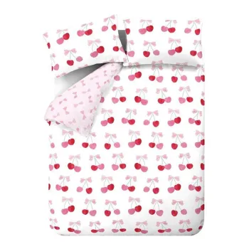Lenjerie de pat alba/roz pentru pat dublu/extinsa 230x220 cm Cherries and Bows - Catherine Lansfield imagine