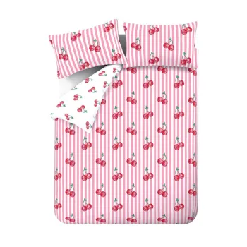 Lenjerie de pat alba/roz pentru pat dublu/extinsa 230x220 cm Disco Cherries Stripes - Catherine Lansfield imagine