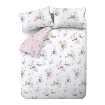 Lenjerie de pat alba/roz pentru pat dublu/extinsa 230x220 cm Songbird - Catherine Lansfield imagine
