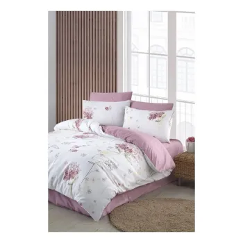 Lenjerie de pat alba/roz pentru pat dublu/extinsa cu cearceaf inclus/cu 4 piese 200x220 cm Floral - Mila Home imagine