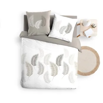 Lenjerie de pat alba-taupe din bumbac pentru pat dublu, extinsa 240x220 cm Goyave - douceur d'interieur imagine