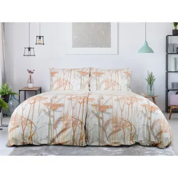 Lenjerie de pat alba/teracota din tesatura crep pentru pat de o persoana 140x200 cm Caraway - B.E.S. imagine