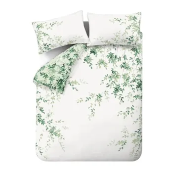 Lenjerie de pat alba/verde din bumbac pentru pat dublu 200x200 cm Scenic Leaves - RHS imagine