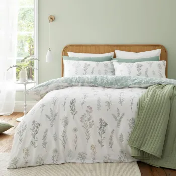 Lenjerie de pat alba/verde din bumbac pentru pat dublu 200x200 cm Wild Flowers - Bianca imagine