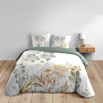 Lenjerie de pat alba/verde din bumbac pentru pat dublu/extinsa 240x220 cm Lolita - douceur d'interieur imagine