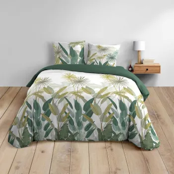 Lenjerie de pat alba/verde din bumbac pentru pat dublu/extinsa 240x220 cm Otika - douceur d'interieur imagine