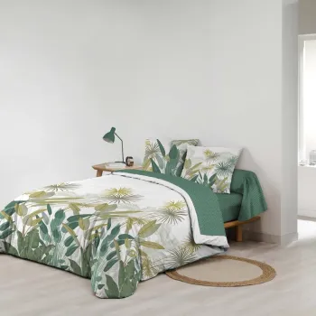 Lenjerie de pat alba/verde din bumbac pentru pat dublu/extinsa cu cearceaf inclus/cu 6 piese 240x220 cm Otika - douceur d'interieur imagine