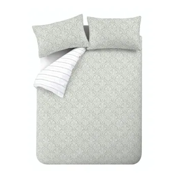 Lenjerie de pat alba/verde din bumbac percal pentru pat de o persoana 135x200 cm Scallop Floral - Bianca imagine