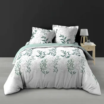 Lenjerie de pat alba/verde din bumbac percal pentru pat dublu/extinsa 240x220 cm Wendy - douceur d'interieur imagine