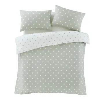 Lenjerie de pat alba/verde din flanela pentru pat de o persoana 135x200 cm Polka Dot - Catherine Lansfield imagine