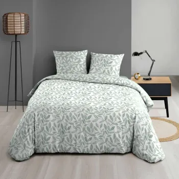 Lenjerie de pat alba/verde din microfibra pentru pat dublu/extinsa 240x220 cm Sequoia - douceur d'interieur imagine