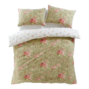 Lenjerie de pat alba/verde pentru pat de o persoana 135x200 cm Penelope Floral - Catherine Lansfield imagine