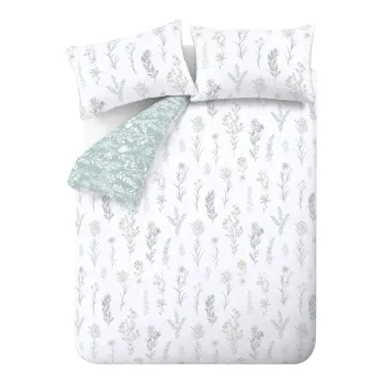 Lenjerie de pat albAf/verde din bumbac percal pentru pat dublu/extinsAcu 3 piese 230x220 cm Wild Flowers aEURBianca imagine
