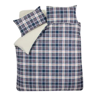 Lenjerie de pat albastra-bej din sherpa pentru pat dublu 200x200 cm Cosy Sherpa Check - Catherine Lansfield imagine