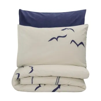Lenjerie de pat albastra/crem din bumbac ranforce pentru pat de o persoana 140x200 cm Larum - Mijolnir imagine