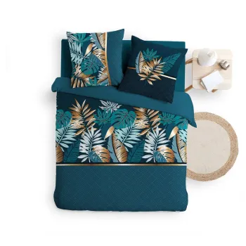 Lenjerie de pat albastra din bumbac pentru pat dublu, extinsa 240x220 cm Alianor - douceur d'interieur imagine