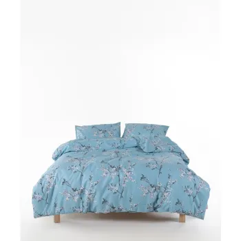 Lenjerie de pat albastra din bumbac ranforce pentru pat de o persoana 140x200 cm Blue Floral - Mila Home Luxury imagine