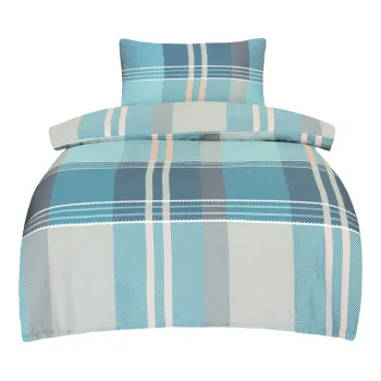 Lenjerie de pat albastra din bumbac satinat pentru pat de o persoana 140x200 cm Monty - My House imagine