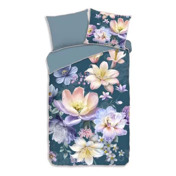 Lenjerie de pat albastra din bumbac satinat pentru pat de o persoana/extinsa 140x220 cm Mirery - Descanso imagine