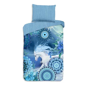 Lenjerie de pat albastra din flanela pentru pat de o persoana 140x200 cm Lumi - HIP imagine