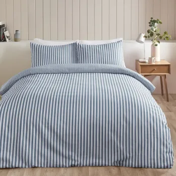 Lenjerie de pat albastra din flanela pentru pat dublu 200x200 cm Stripe - Catherine Lansfield imagine