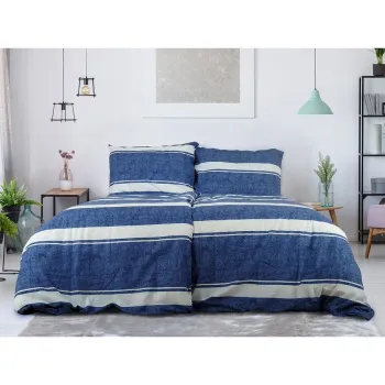 Lenjerie de pat albastra din tesatura crep pentru pat de o persoana 140x200 cm Blue Line - B.E.S. imagine