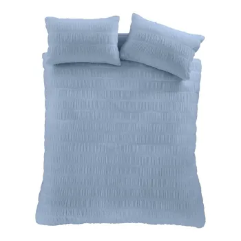 Lenjerie de pat albastra din tesatura crep pentru pat dublu/extinsa 230x220 cm Seersucker - Catherine Lansfield imagine