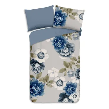 Lenjerie de pat albastra/gri din flanela pentru pat de o persoana 140x200 cm Gabin - Good Morning imagine