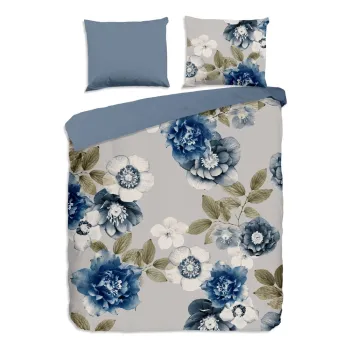 Lenjerie de pat albastra/gri din flanela pentru pat dublu/extinsa 200x220 cm Gabin - Good Morning imagine