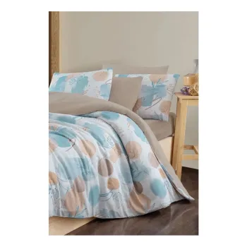 Lenjerie de pat albastra/maro pentru pat dublu/extinsa cu cearceaf inclus/cu 4 piese 200x220 cm Magnolia - Mila Home imagine