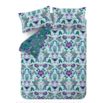 Lenjerie de pat albastra pentru pat de o persoana 135x200 cm Mya Tropical Floral - Catherine Lansfield imagine