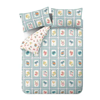 Lenjerie de pat albastra pentru pat dublu 200x200 cm Riviera Tiles - Catherine Lansfield imagine