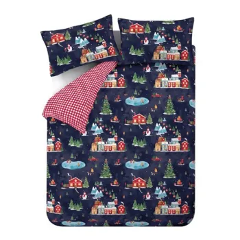 Lenjerie de pat albastra pentru pat dublu 200x200 cm Ski Village - Catherine Lansfield imagine