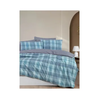 Lenjerie de pat albastra pentru pat dublu/extinsa cu cearceaf inclus/cu 4 piese 200x220 cm Ekose - Mila Home imagine