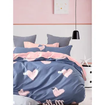 Lenjerie de pat albastra/roz din bumbac ranforce pentru pat dublu/extinsa cu cearceaf inclus/cu 4 piese 200x220 cm Beloved - Mila Home imagine