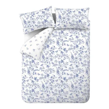 Lenjerie de pat albastrAdin bumbac percal pentru pat dublu cu 3 piese 200x200 cm Thea Floral aEURBianca imagine