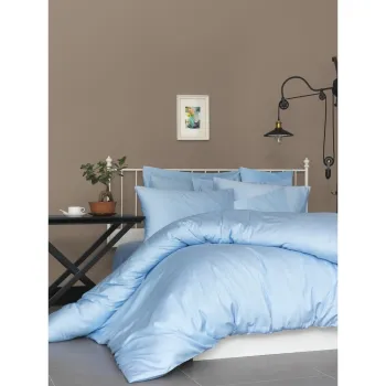 Lenjerie de pat albastru-deschis din bumbac satinat pentru pat de o persoana 140x200 cm - Mijolnir imagine
