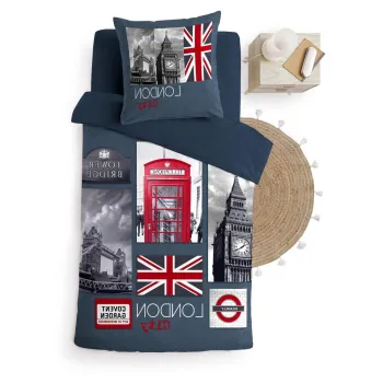 Lenjerie de pat albastru-inchis din bumbac pentru pat de o persoana 140x200 cm City London - douceur d'interieur imagine