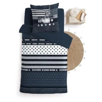 Lenjerie de pat albastru-inchis din bumbac pentru pat de o persoana 140x200 cm States - douceur d'interieur imagine