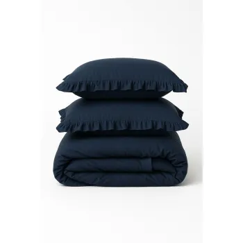 Lenjerie de pat albastru-inchis din bumbac ranforce pentru pat dublu/extinsa 240x220 cm Ruffle Striped - Mila Home Luxury imagine