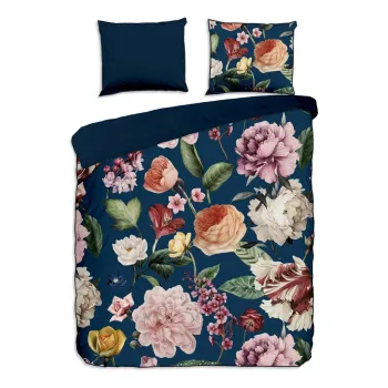 Lenjerie de pat albastru-inchis din bumbac satinat pentru pat dublu/extinsa 200x220 cm Fiori - Descanso imagine